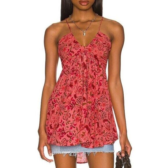 Free People OB1486669 Women's Sz Large Pink Pixie Printed Tunic Top - Picture 7 of 8